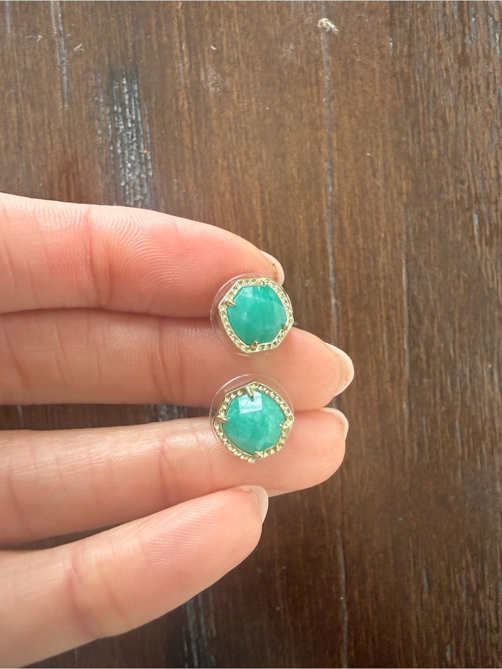 Kendra Scott Green Turquoise Faceted Gold Stud Earrings